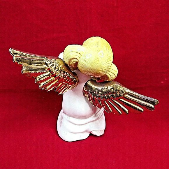 Vintage Angel Atlantic Mold Hand Made Blond Hair Golden Wings Figurine 1982 - Picture 4 of 7